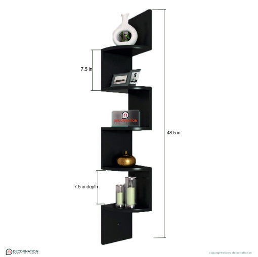 Corner Wall Mount ZigZag Wall Shelf for Storage & Display - Black - Image 2