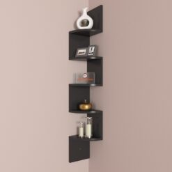 Corner Shelf Zigzag Shape 5 Curved Shelves Black