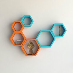 designer hexagon skyblue orange wall shelf bracket