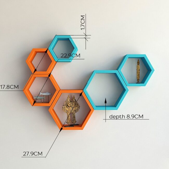 skyblue orange wall shelves online for sale