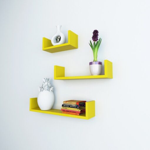 Decorative Wall Shelves Set Of U Shape Floating Wall Shelf Yellow