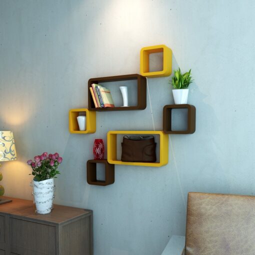 brown yellow wall shelf unit for wall decor