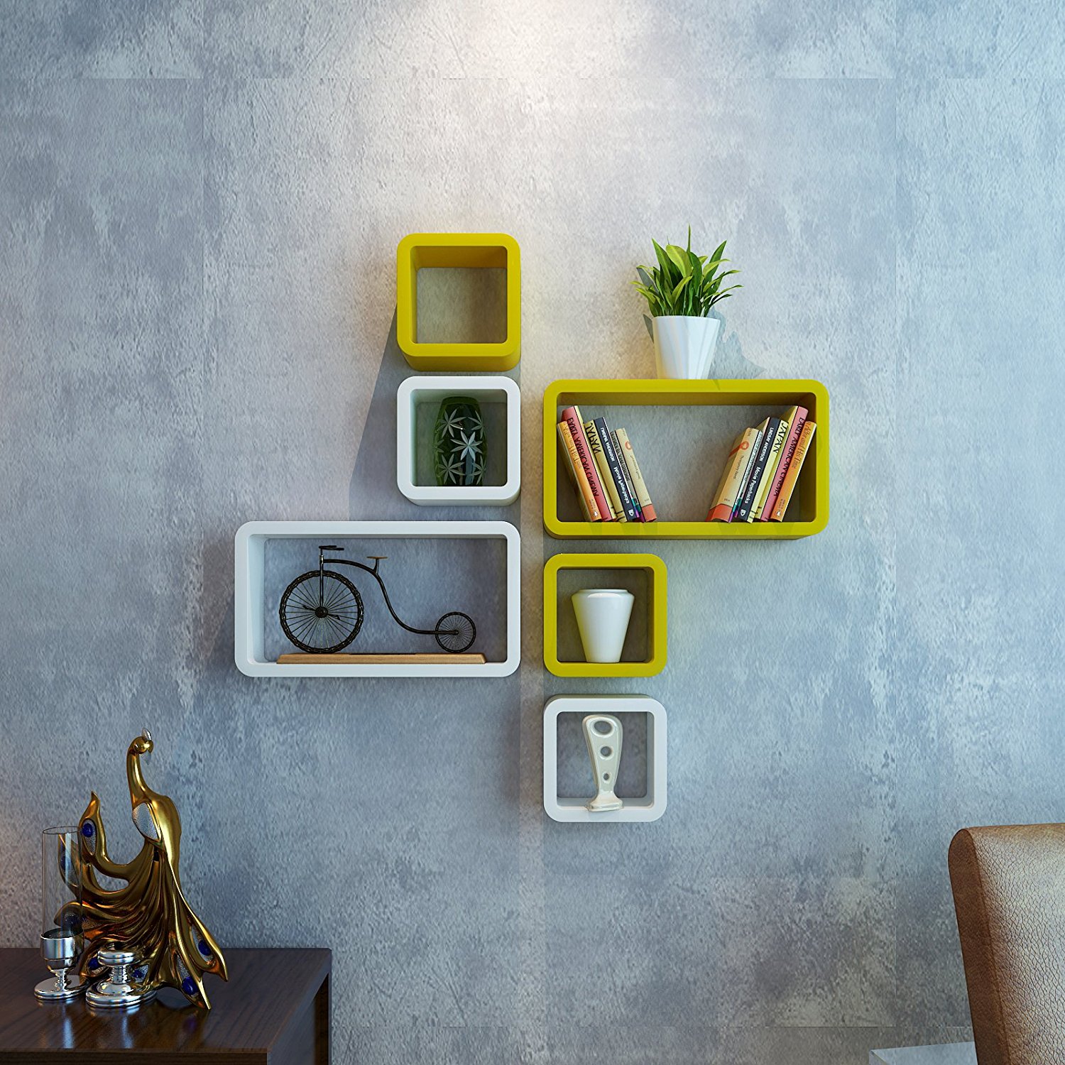 Yellow Cube Shelves In Dining Room Yellow Cube Shelves In Dining Room