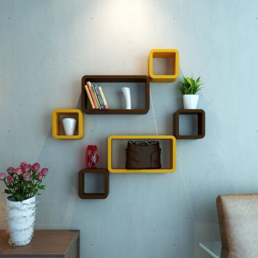 decorative wall shelves for home brown yellow