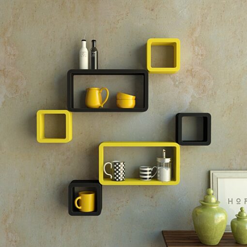 decornation living room furniture wall shelves yellow black