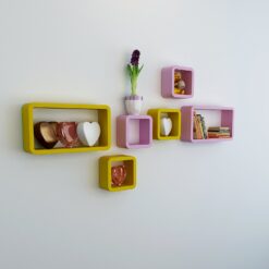 designer bedroom shelf set of 6 pink yellow