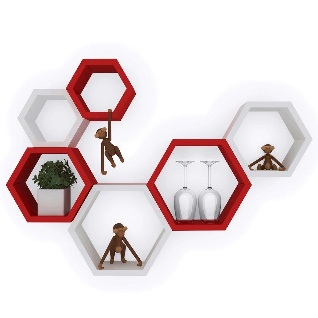 designer red white wall shelf brackets