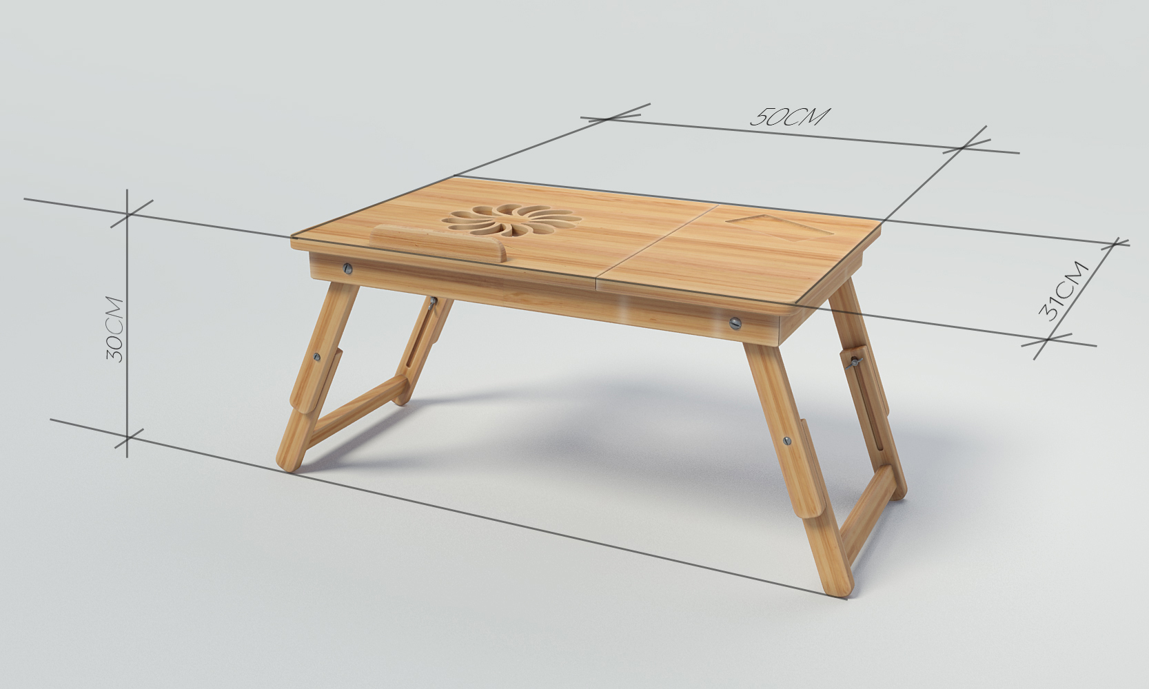 Folding Laptop Table Desk - Breakfast / Study / Coffee Table Minimal Style Natural Pine Wood - Image 3