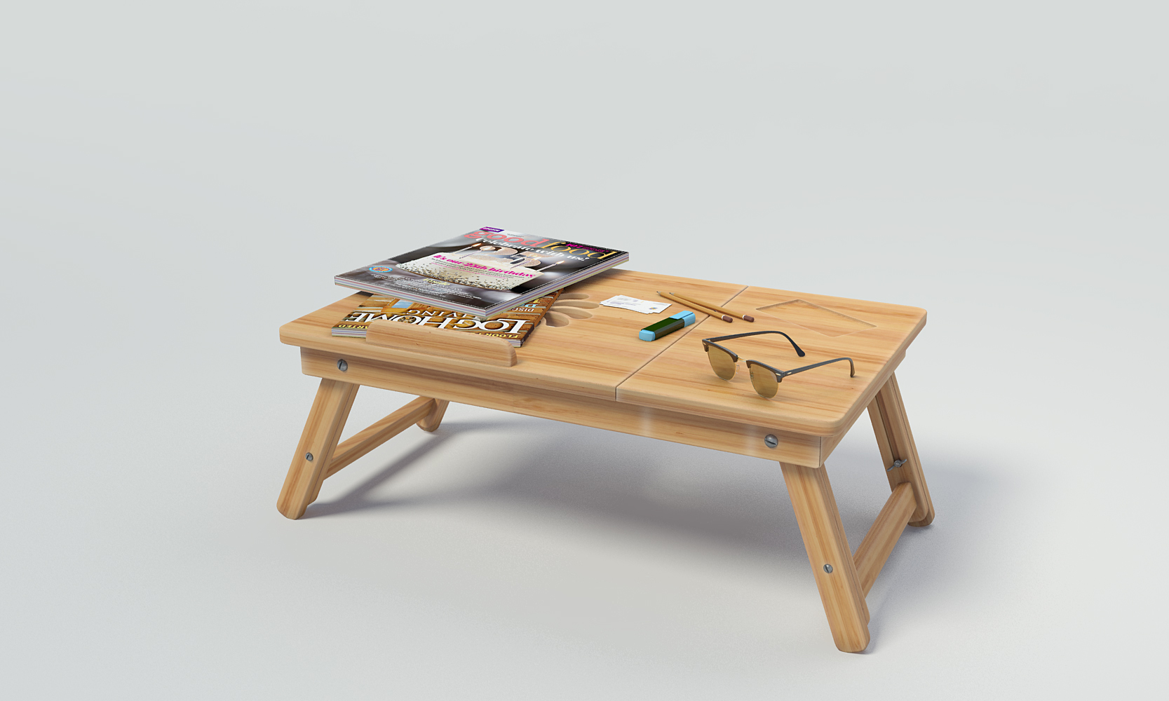 Folding Laptop Table Desk - Breakfast / Study / Coffee Table Minimal Style Natural Pine Wood - Image 10