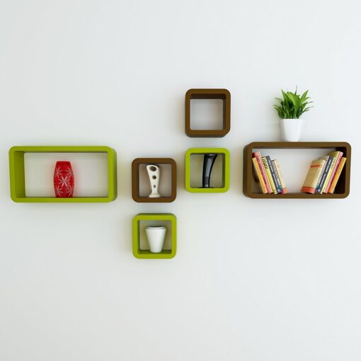 mounted wall decor shelves cube rectangle green brown