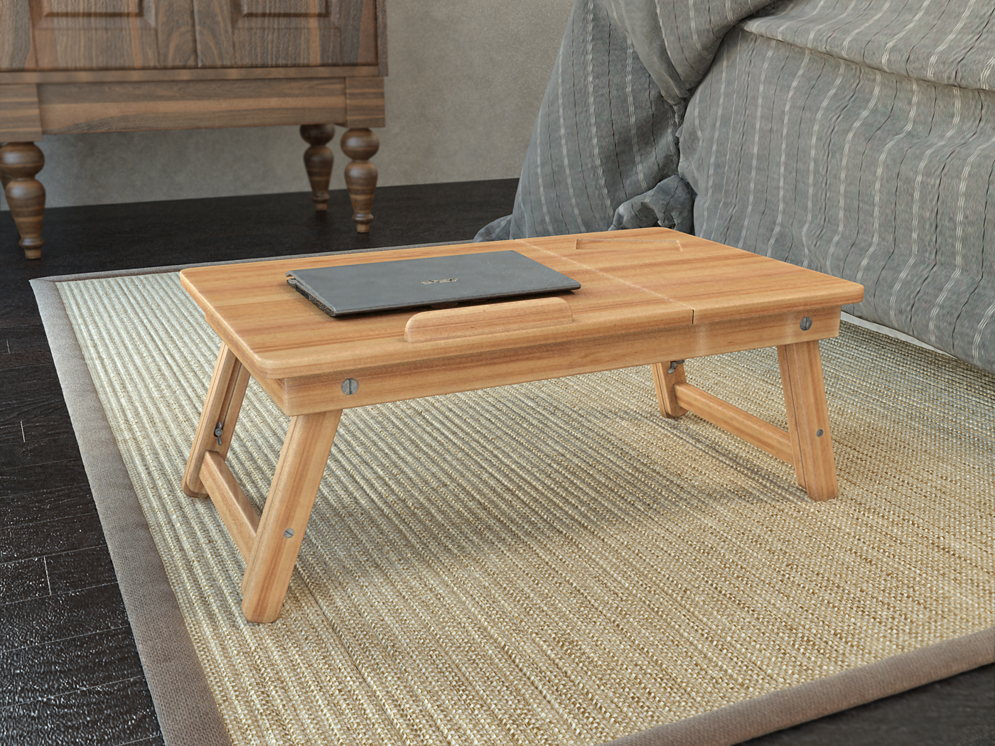 Folding Laptop Table Desk - Breakfast / Study / Coffee Table Minimal Style Natural Pine Wood - Image 8