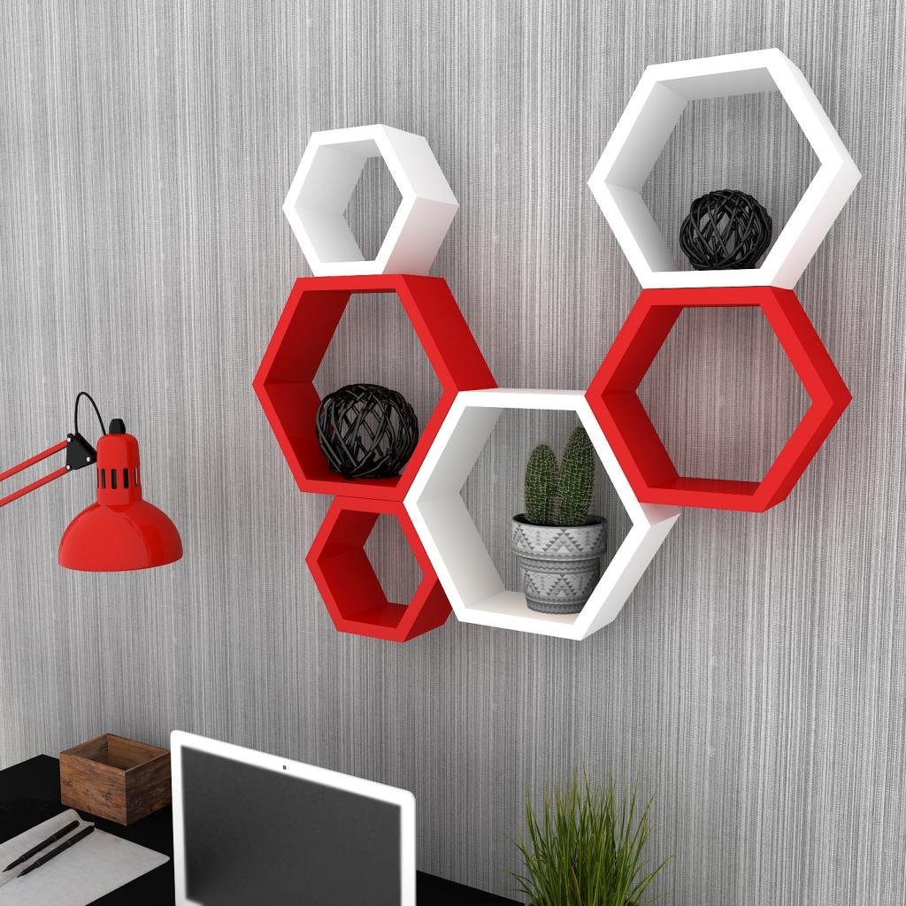 set of 6 red white wall shelf brackets