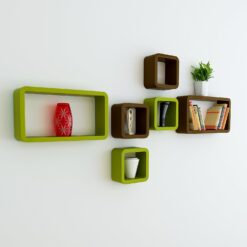 wall furniture shelves cube rectangle green brown