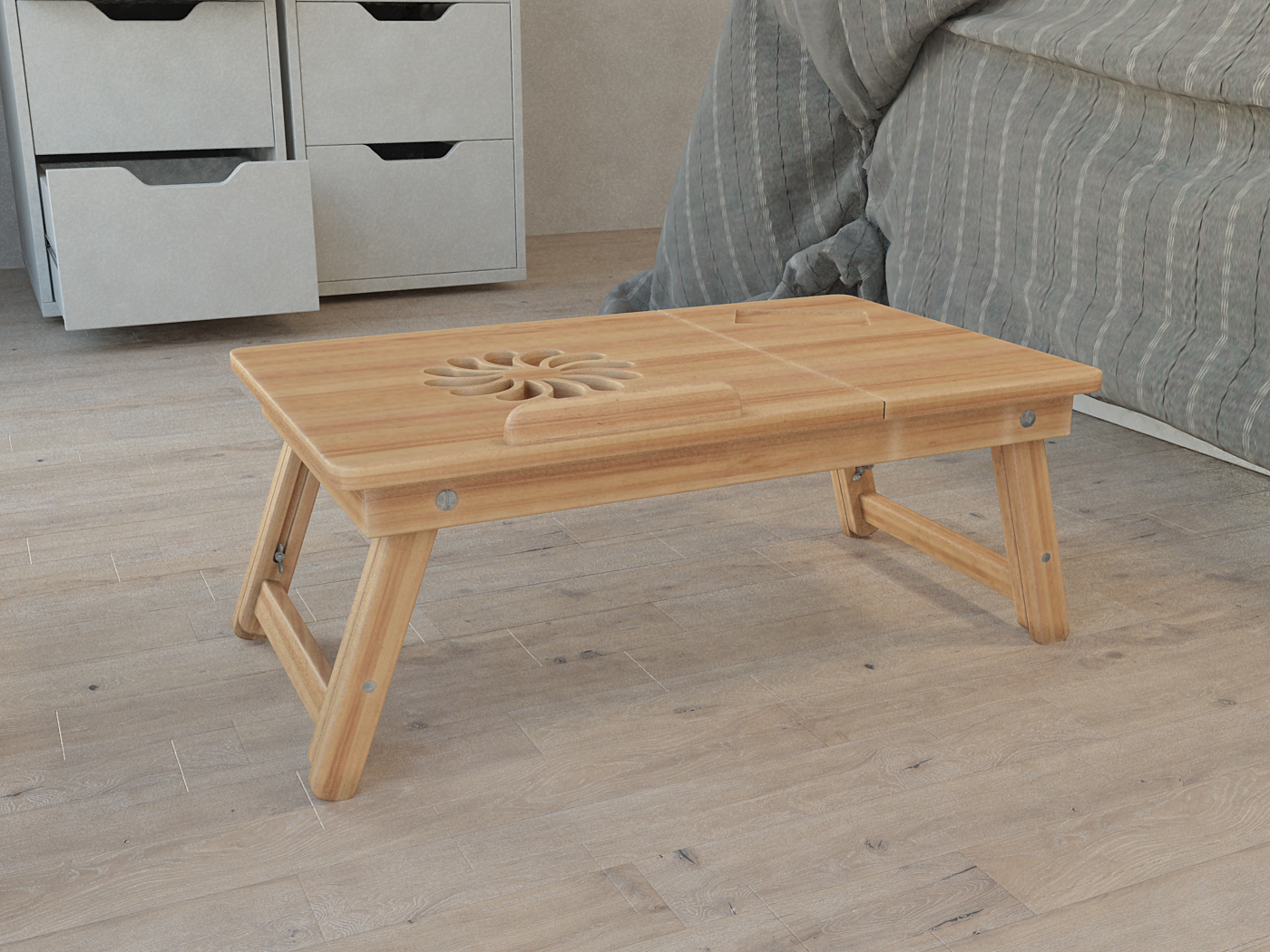 Folding Laptop Table Desk - Breakfast / Study / Coffee Table Minimal Style Natural Pine Wood - Image 6