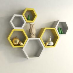 hexagon display wall shelves yellow white