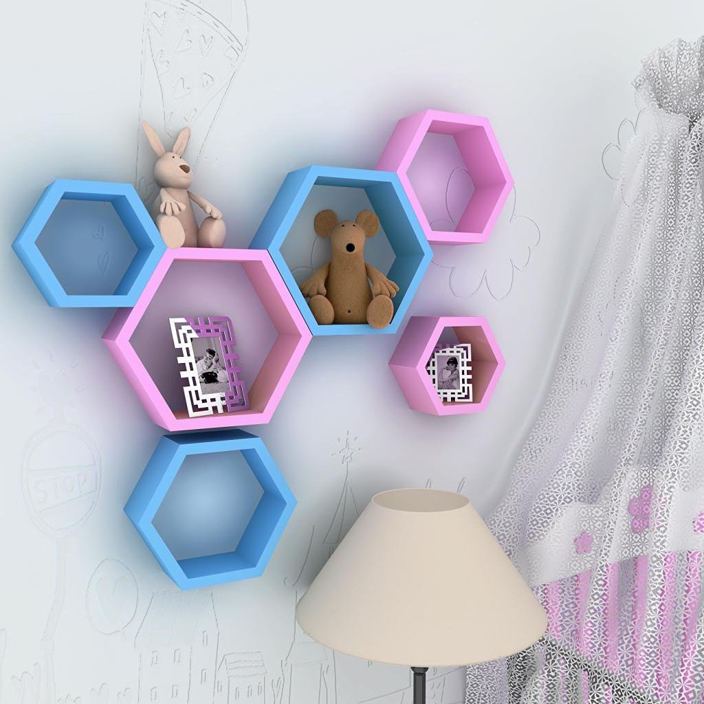 pink skyblue hexagon wall shelf for sale