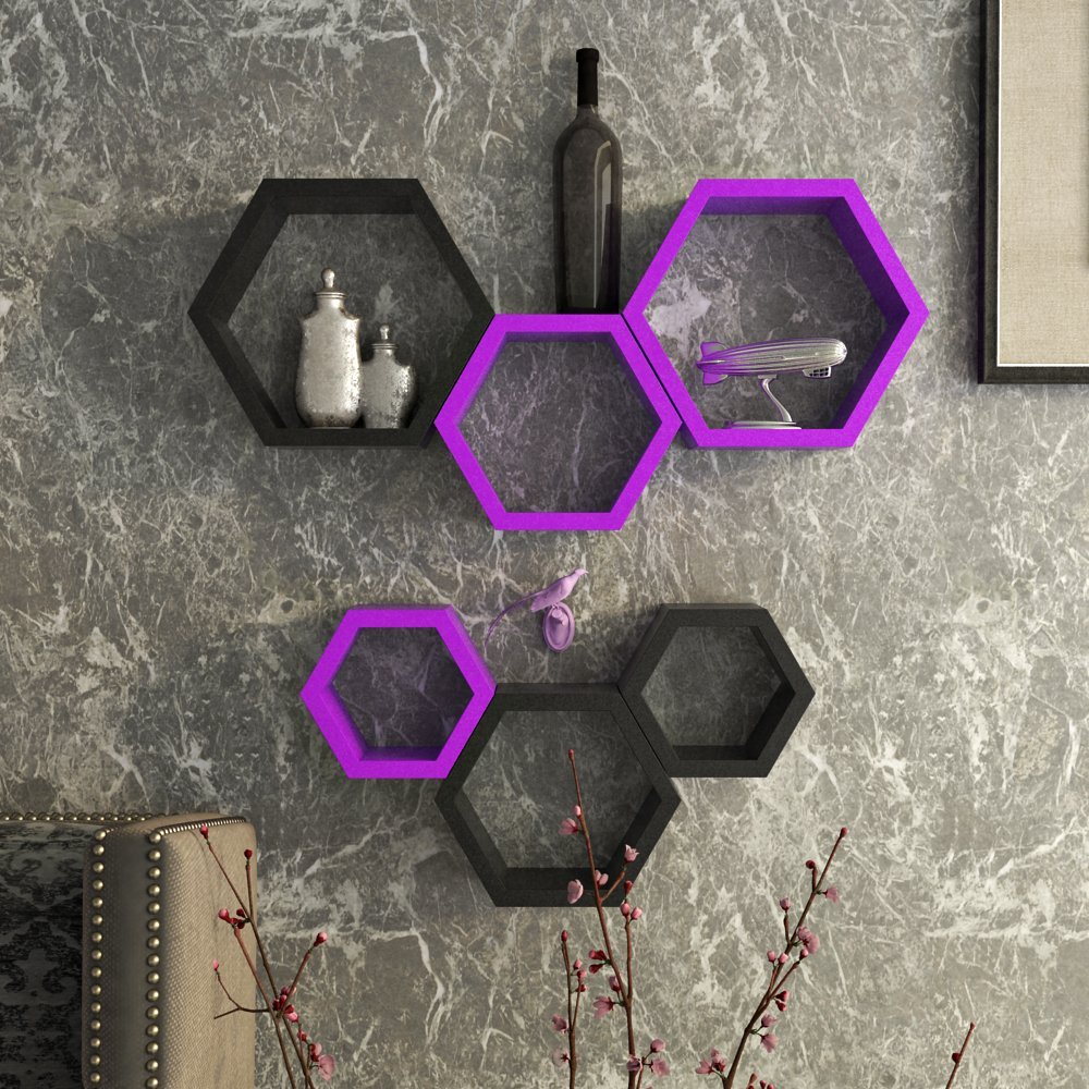 wall decor hexagon wall racks purple black