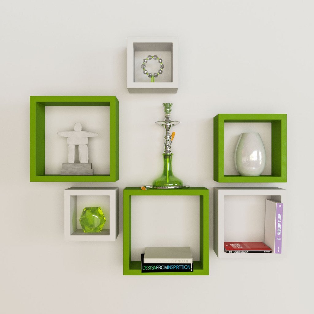 Nesting Square Wall Shelves Rack Unit Green White - White Green Square Floating Wall Shelves nesting square wall shelves rack unit green white - white green square floating wall shelves