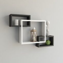 black white decorative intersecting wall shelves
