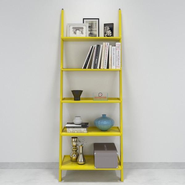 Jasper Leaning Wall Bookcase Ladder Shelf Yellow