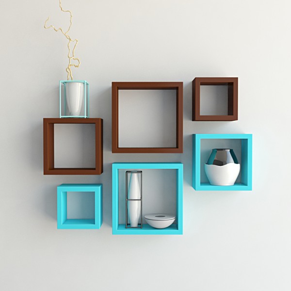 brown skyblue display nesting square wall shelves