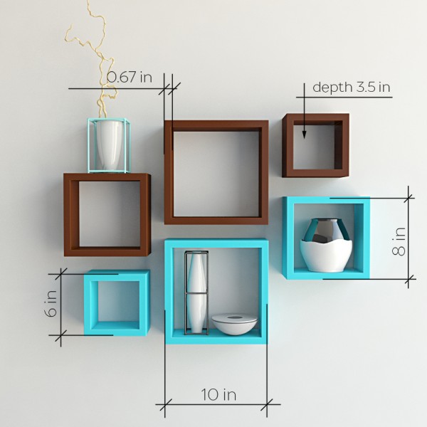 brown skyblue set of 6 nesting square wall racks