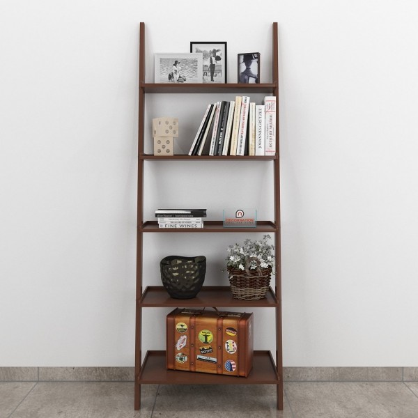 Jasper Leaning Wall Bookcase Ladder Shelf Brown