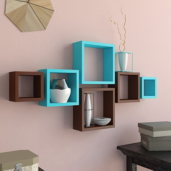 designer brown skyblue wall shelves