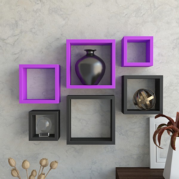 designer square shelves purple black