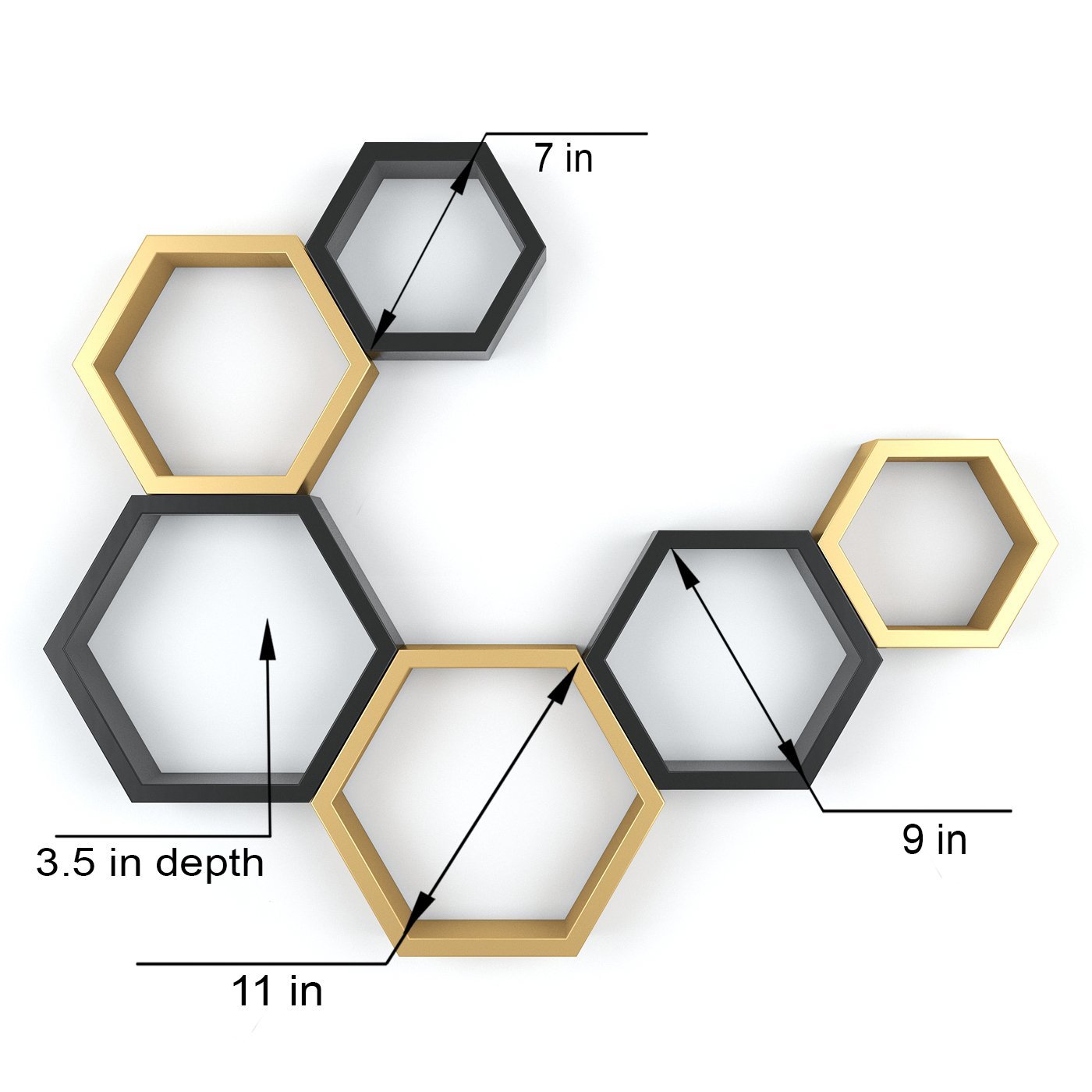 Set Of 6 Hexagon Wall Shelves for Storage & Display - Golden & Black - Image 6