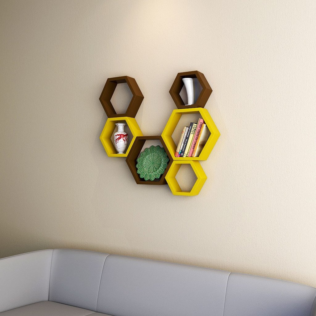 floating wall shelves set of 6 hexagon wall shelves