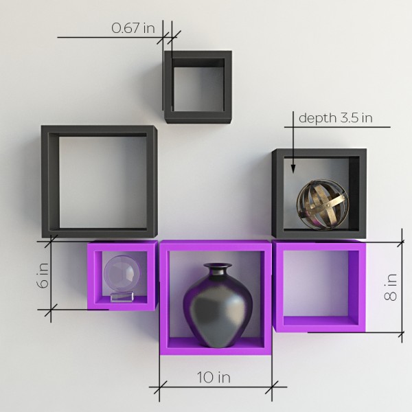 interior decor square wall racks purple black