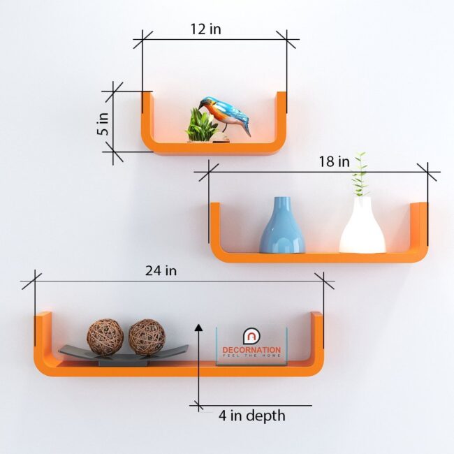 Set of 3 U Shape Round Corner Floating Wall Shelves for Storage & Display - Orange - Image 5