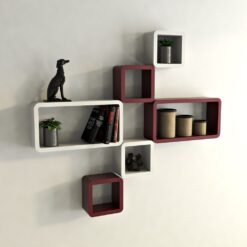 set of 6 wall shelf decor home maroon white