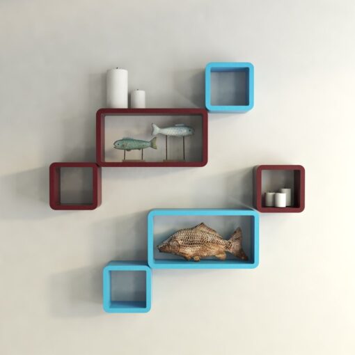 skyblue maroon cube rectangle wall decor shelves