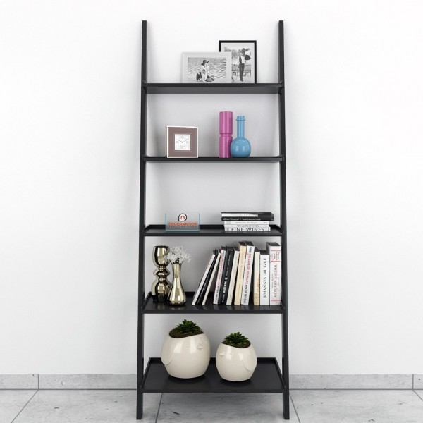 Jasper Leaning Wall Bookcase Ladder Shelf Black
