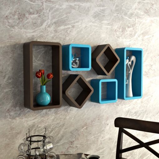 wall shelves for home decor set of 6 brown skyblue