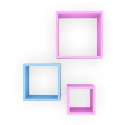 set of 3 skyblue pink square wall shelves for living room decor