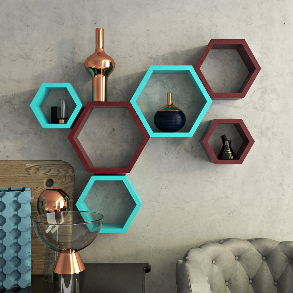 bedroom decor skyblue maroon wall racks for storage