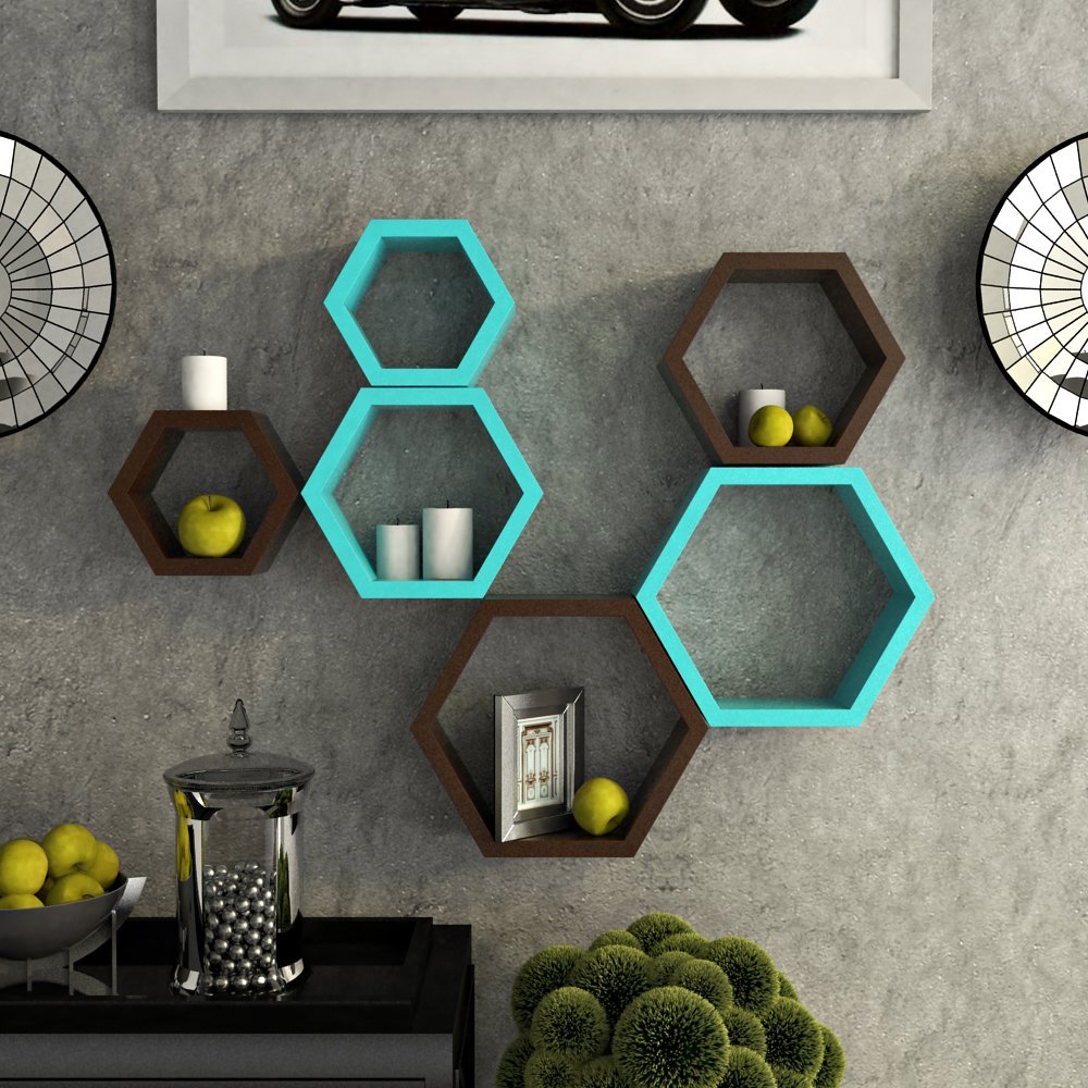 skyblue brown decorative wall shelf brackets