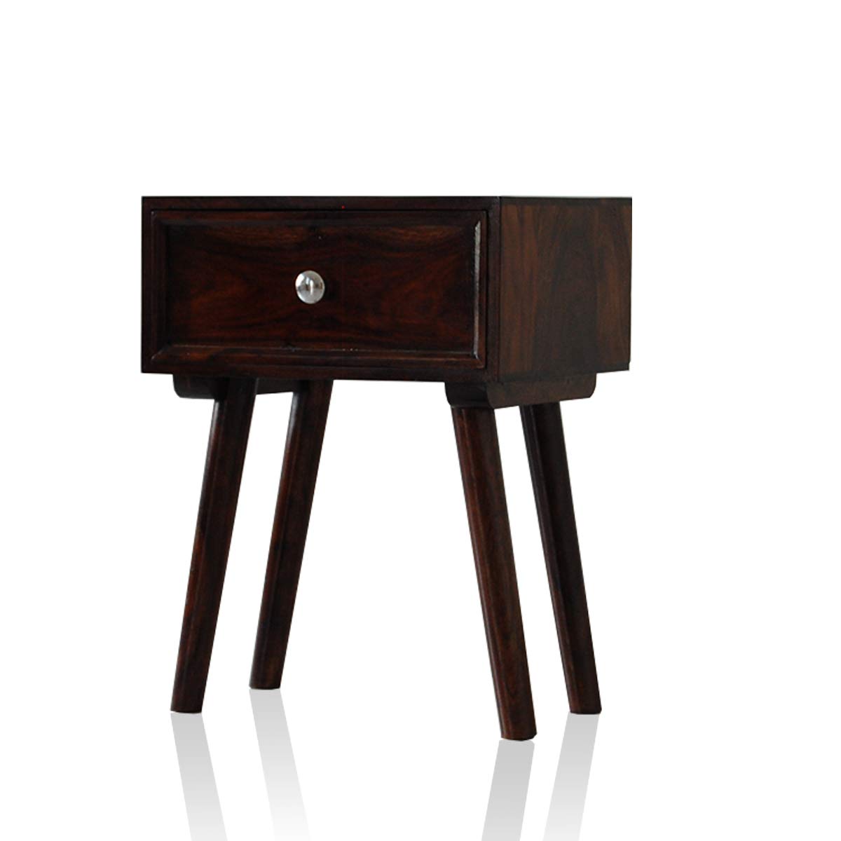 Sheesham wood nightstand with smooth-gliding drawer — top view showing grain patterns