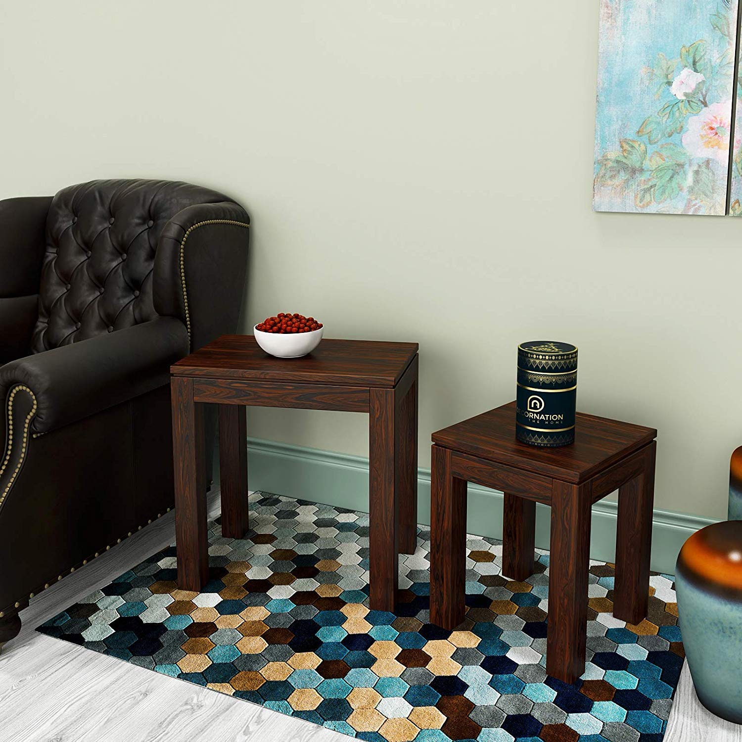 Marissa Sheesham Wood Nesting Tables Set of 2 (Brown) - Image 2