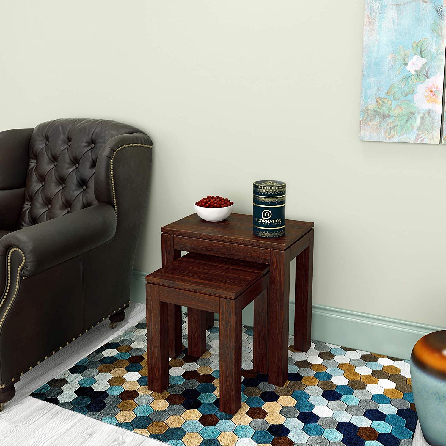 Marissa Sheesham Wood Nesting Tables Set of 2 (Brown) - Image 3