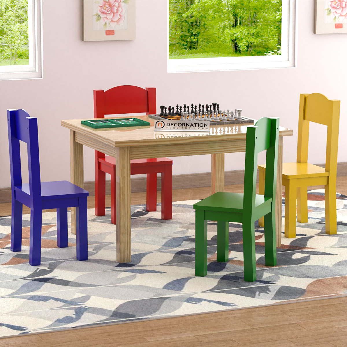 Judith Solid Wood Table Chairs Kids Furniture Decornation