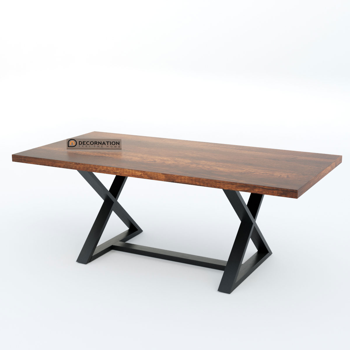 Engineered wood coffee table in walnut finish with solid wood legs — top-down view