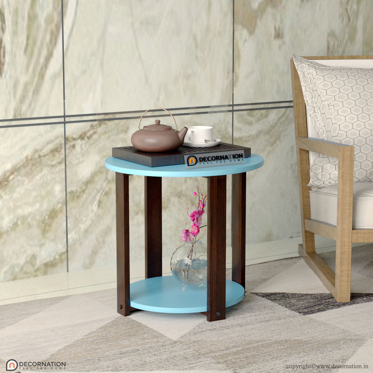 Juno Modern Round End Table – Blue