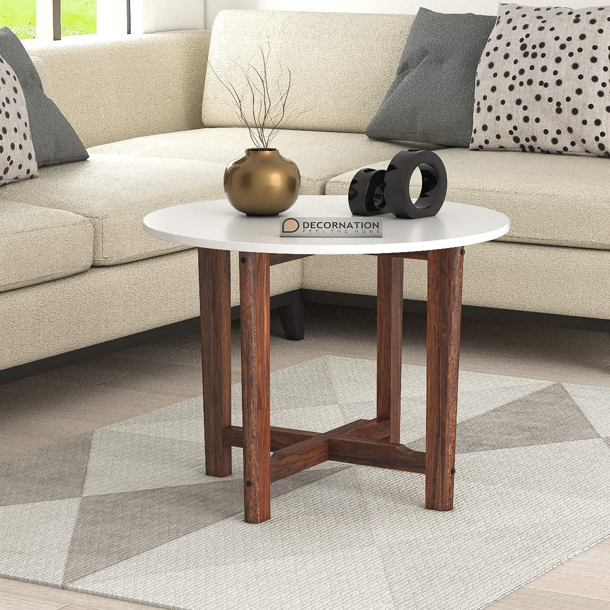 Mia Round Wood End Table – White