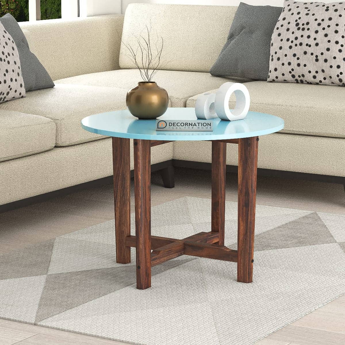 Mia Round Wood End Table – Sky Blue