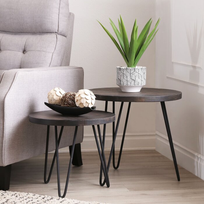 Tyria Wooden Circular 3 Legs Nesting Table Set of 2 – Dark Brown