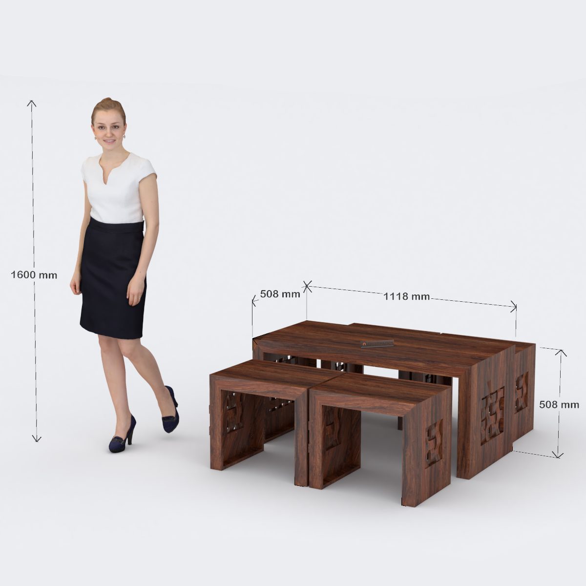 Sheesham wood coffee table — top view showing intricate patterns